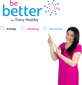 Tracy Heatley pointing to her Be Better With Tracy Heatley logo for her Setting Up A Pricing Structure For Your Small Business blog