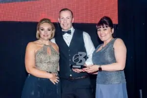 Tracy Heatley presenting an award to Louise and Steve Fairhurst, co-founders of BIG Tracy Heatley presenting an award!