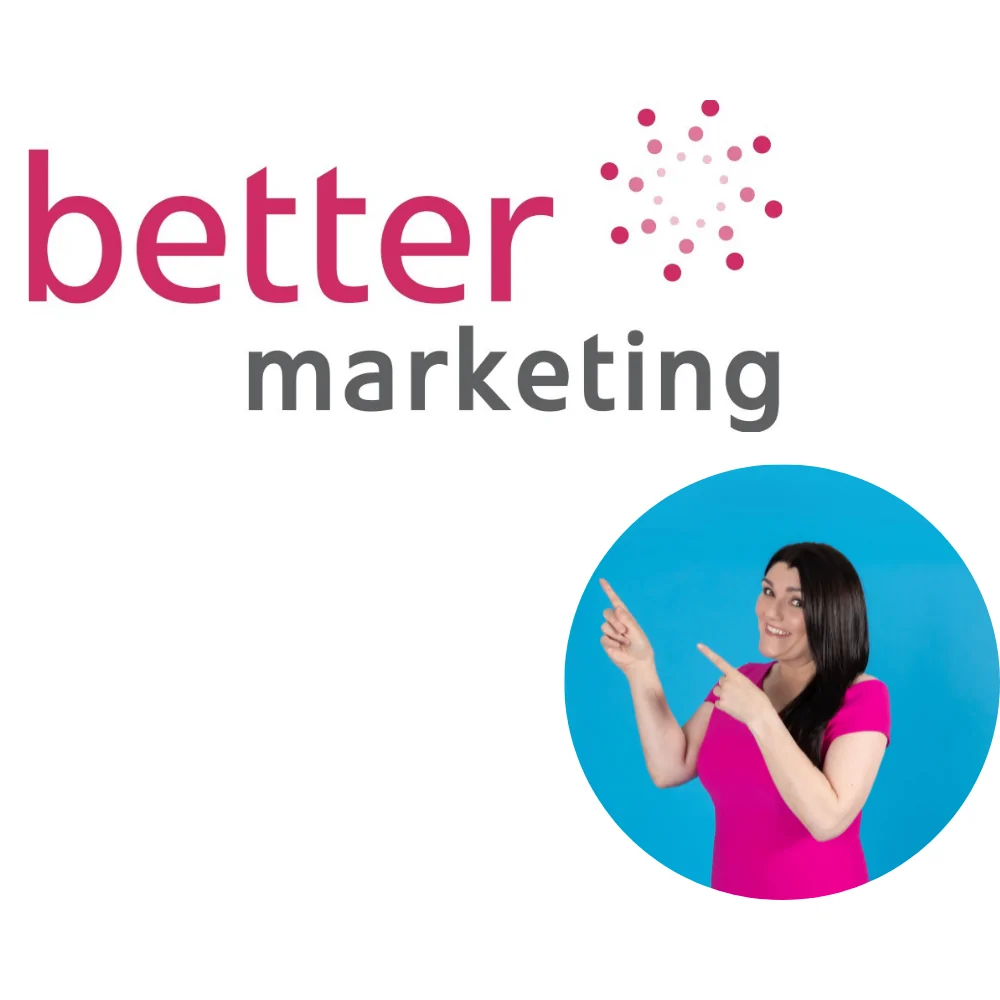 Marketing Consultancy Web Image (3) Better marketing logo with an image of Tracy Heatley pointing to it