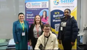 Tracy Heatley with some of the students of Wigan & Leigh College, and Rhiannon Hayes, who organised for Tracy Heatley to talk to the business students. 